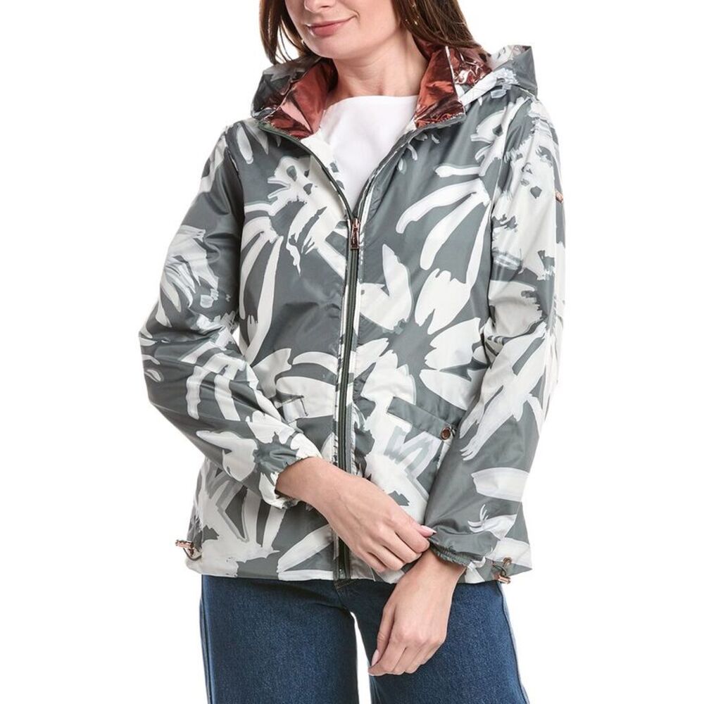Nicole Miller Womens Floral Windbreaker, Green